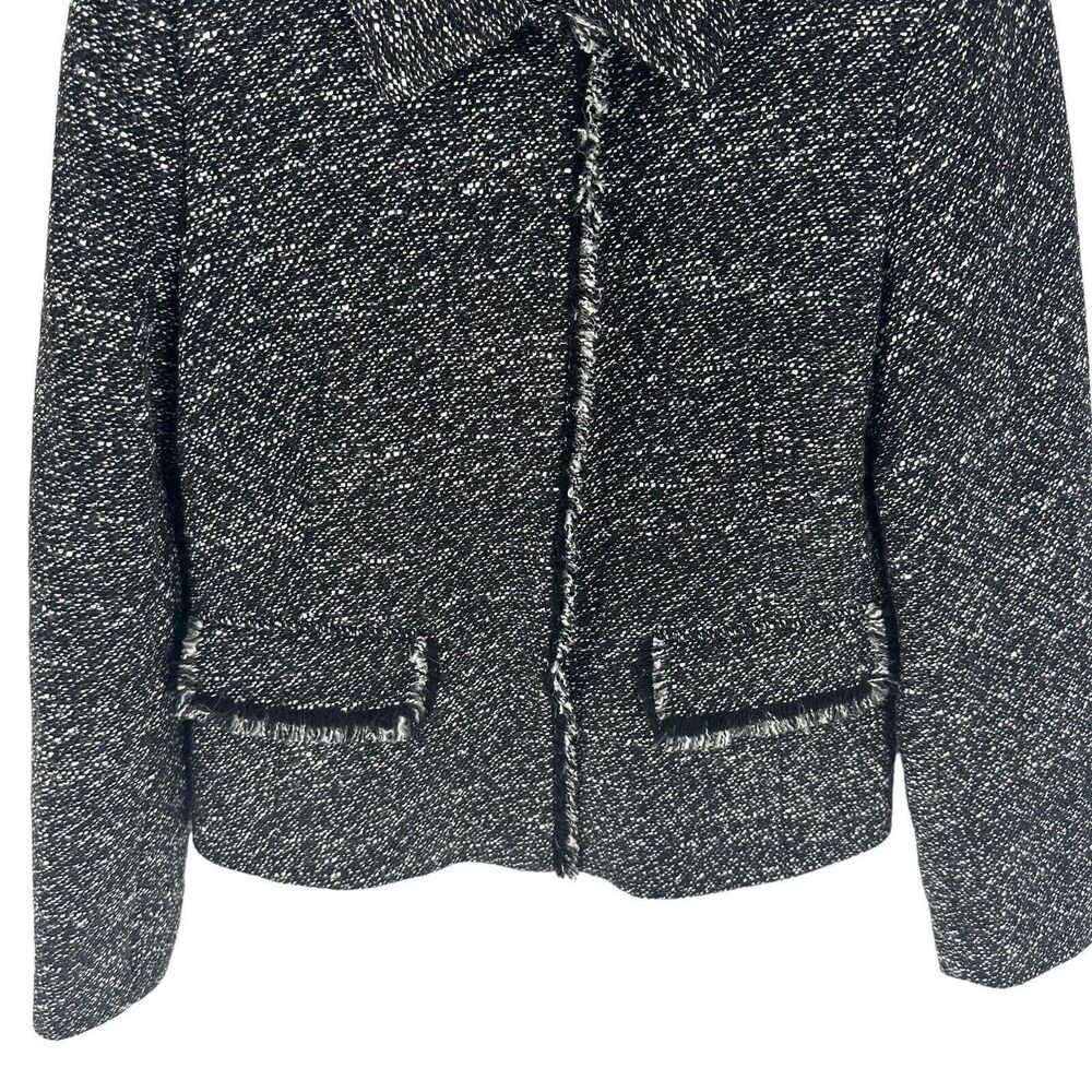 Lafayette 148 Blazer Women 2 Black White Tweed Snap Button Raw Hem Office Career - Picture 5 of 12